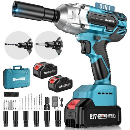 Seesii 3-In-1 Electric Brushless Impact Wrench, Cordless Pistola De Impacto with 2X4.0 Battery, 6 Sockets, 8 Drills, 6 Screws - Ideal for Car & Home,Wh700 Black Friday Deals