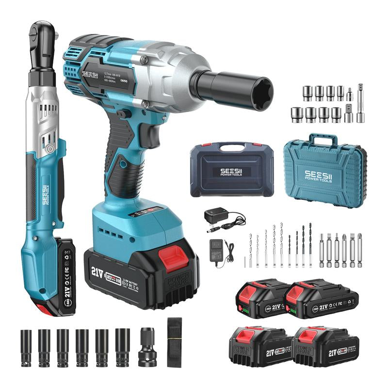 Seesii 3-In-1 Electric Brushless Impact Wrench, Cordless Pistola De Impacto with 2X4.0 Battery, 6 Sockets, 8 Drills, 6 Screws - Ideal for Car & Home,Wh700 Black Friday Deals