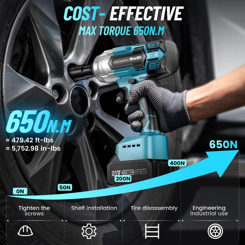 Seesii 3-In-1 Electric Brushless Impact Wrench, Cordless Pistola De Impacto with 2X4.0 Battery, 6 Sockets, 8 Drills, 6 Screws - Ideal for Car & Home,Wh700 Black Friday Deals